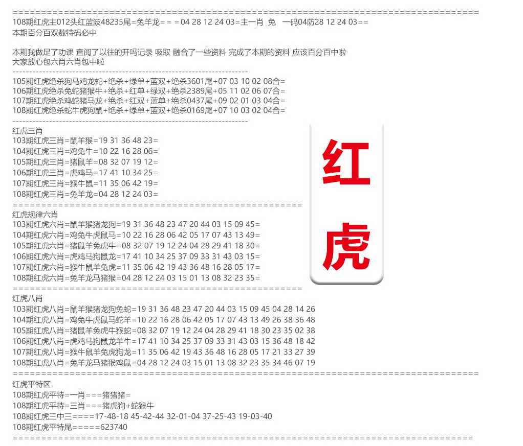 红虎综合资料 第108期