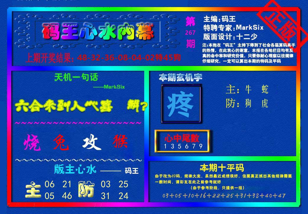 码王心水内幕 第267期