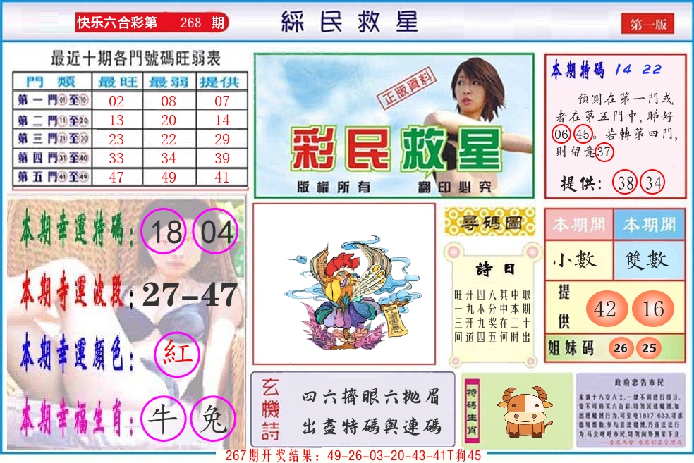 快乐八彩民救星 第267期