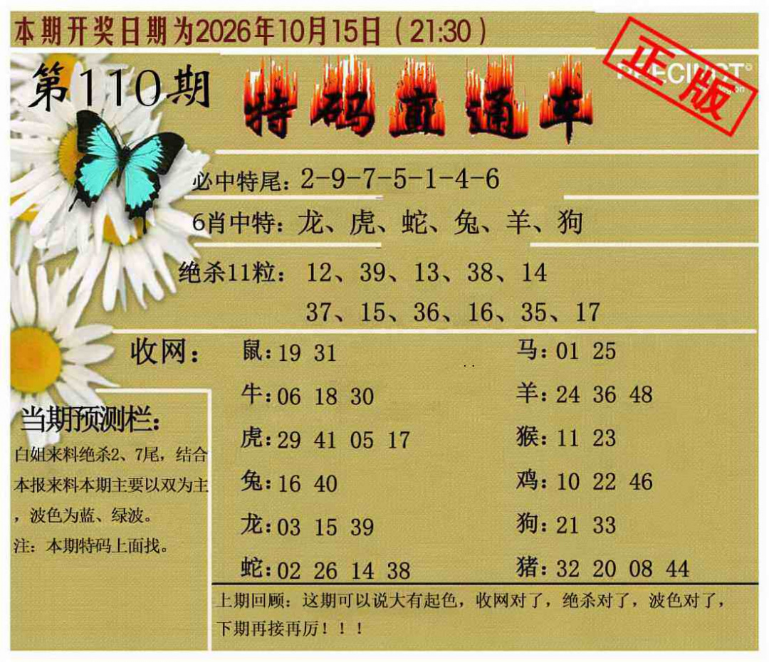 特码直通车 第110期