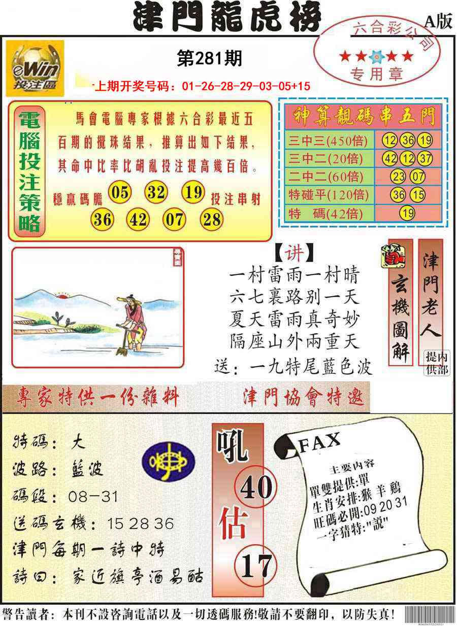 津门龙虎榜A 第281期