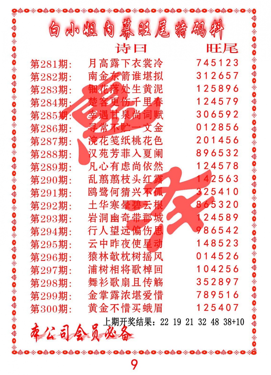 内幕旺尾特码料 第281期