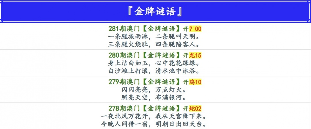 金牌谜语 第280期
