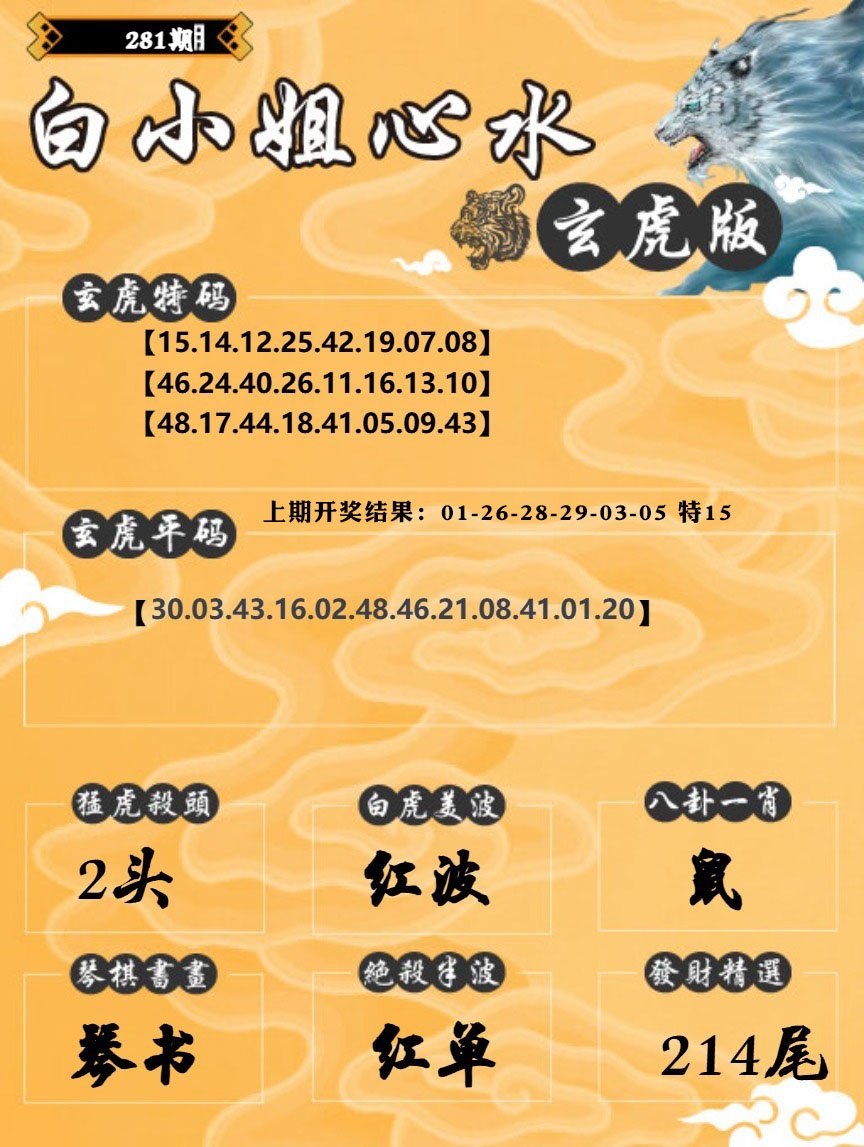 白小姐玄虎 第280期