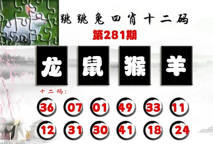 跳跳兔四肖十二碼 第280期