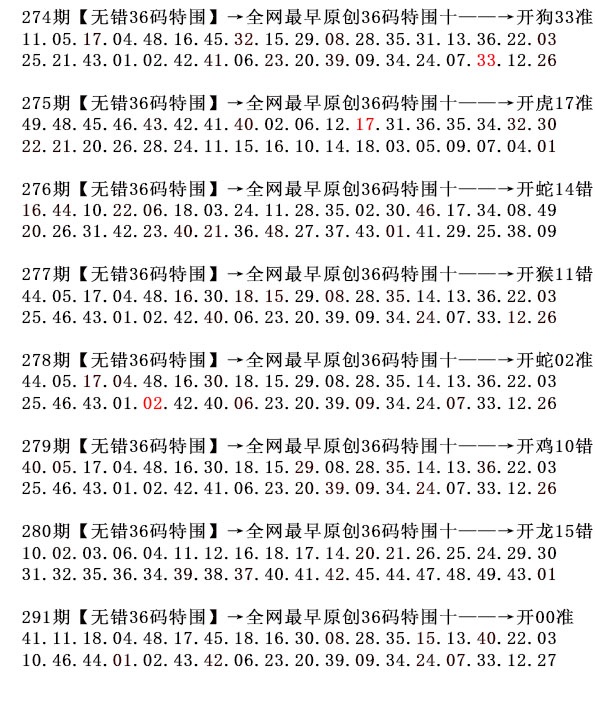 36码特围 第281期
