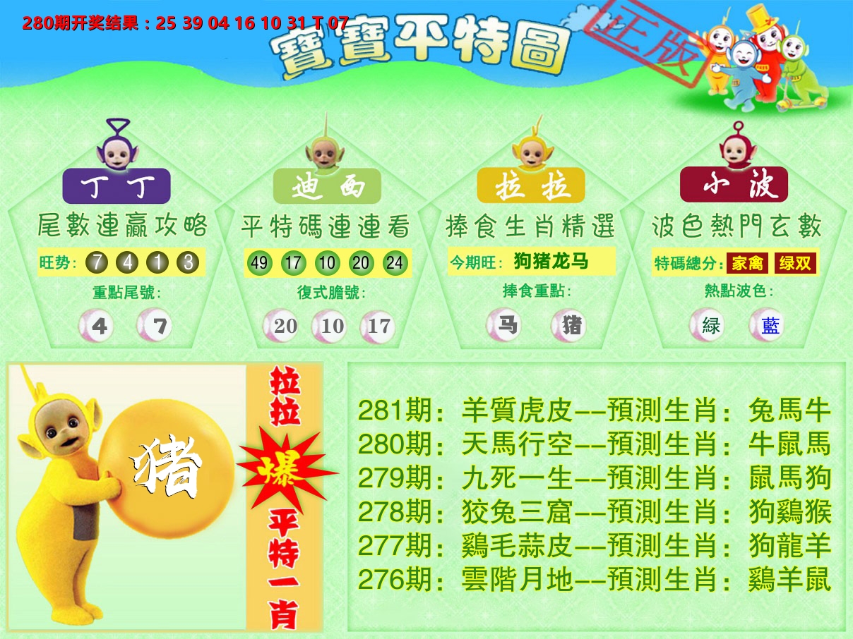天线宝宝平特图 第281期