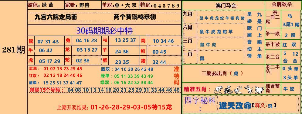 30码中特图 第281期