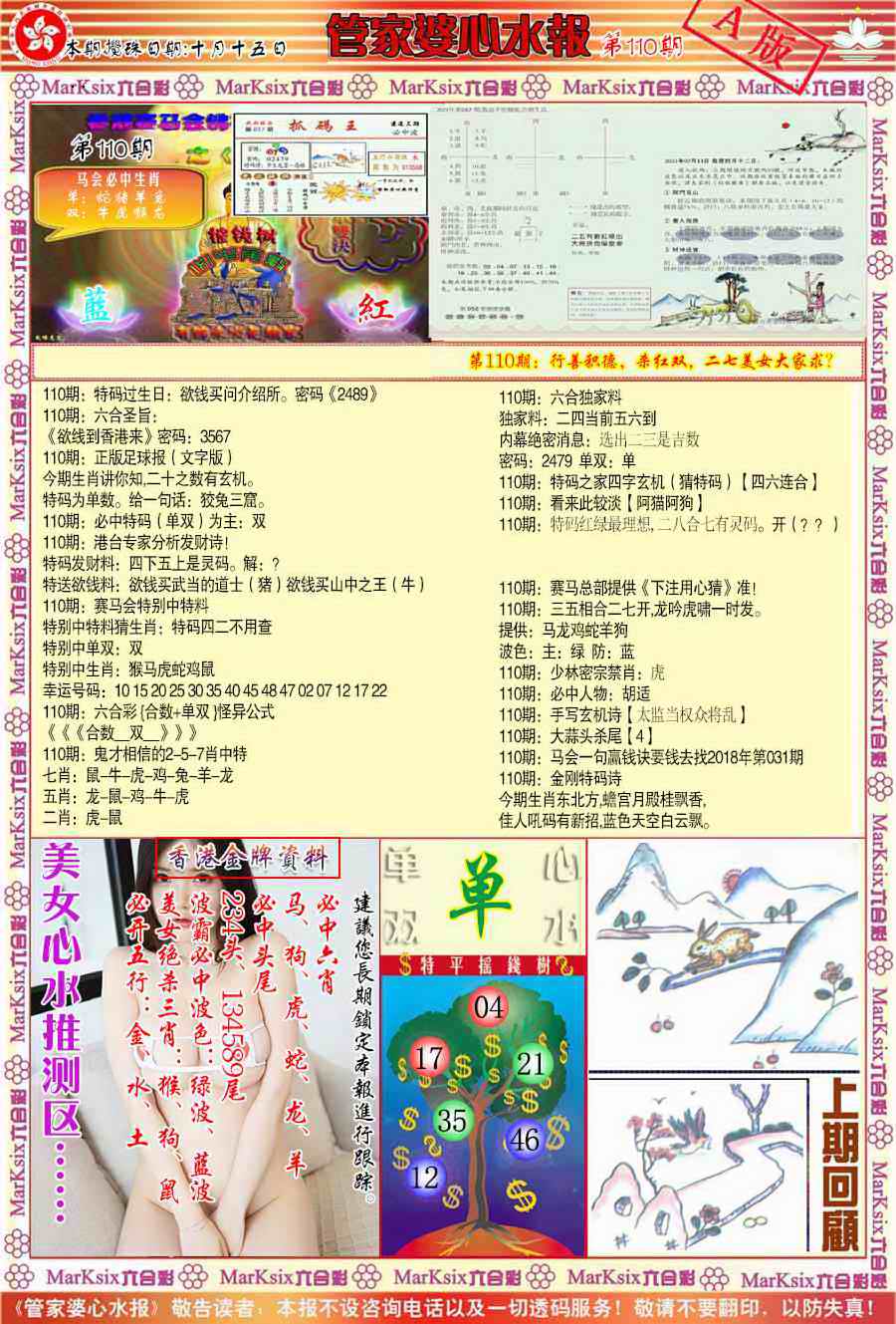 管家婆心水报A 第110期