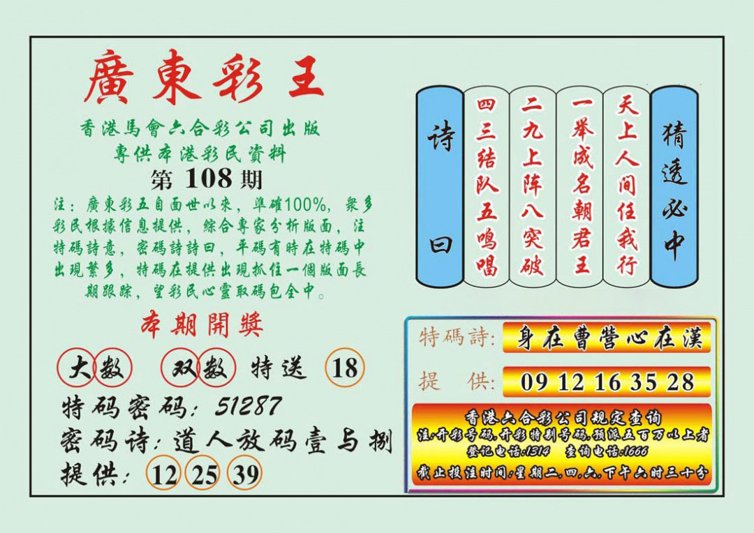 广东彩王 第108期