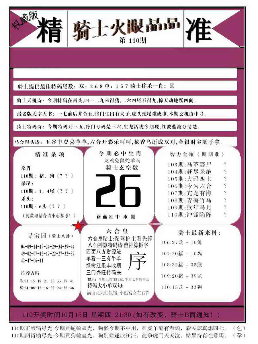 骑士火眼晶晶b 第110期