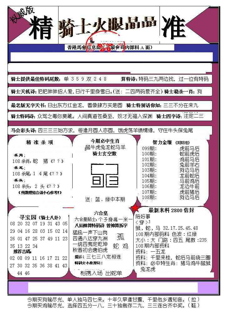 骑士火眼晶晶（正） 第108期