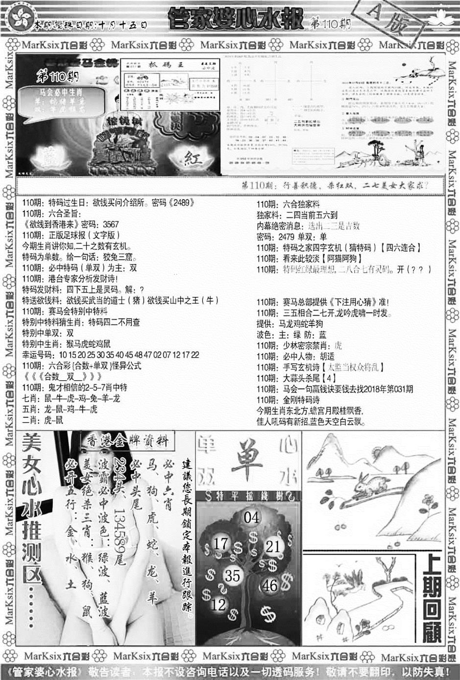 管家婆心水报A 第110期