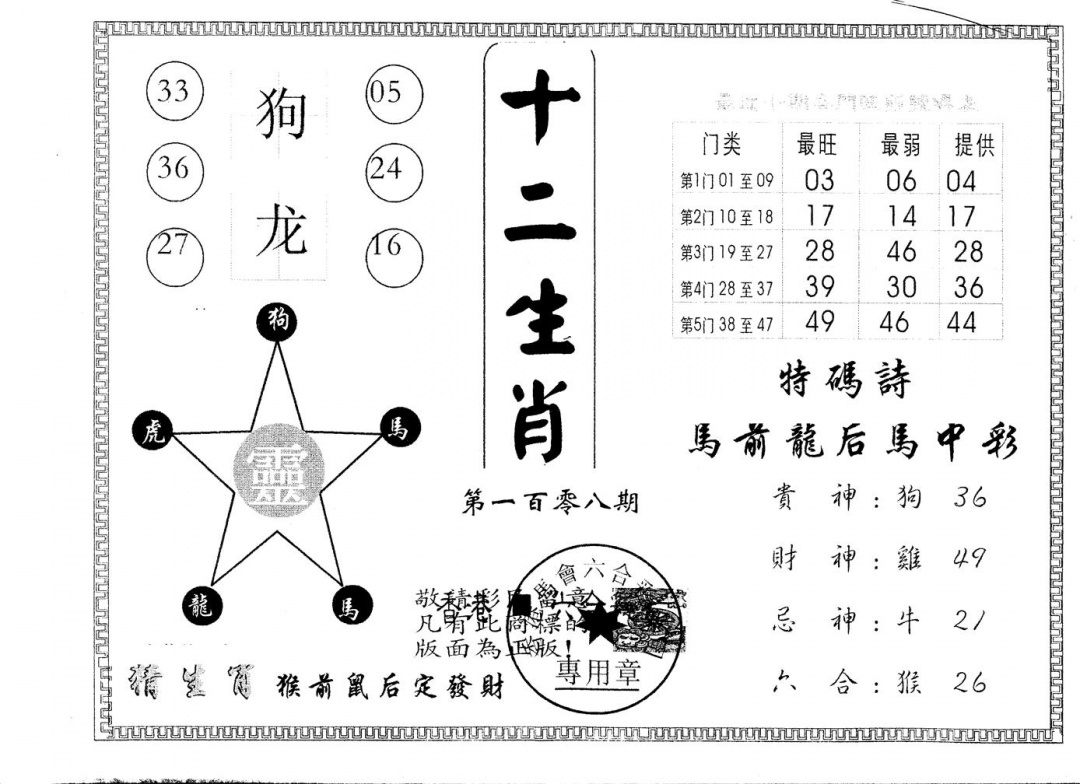 另版十二生肖 第108期