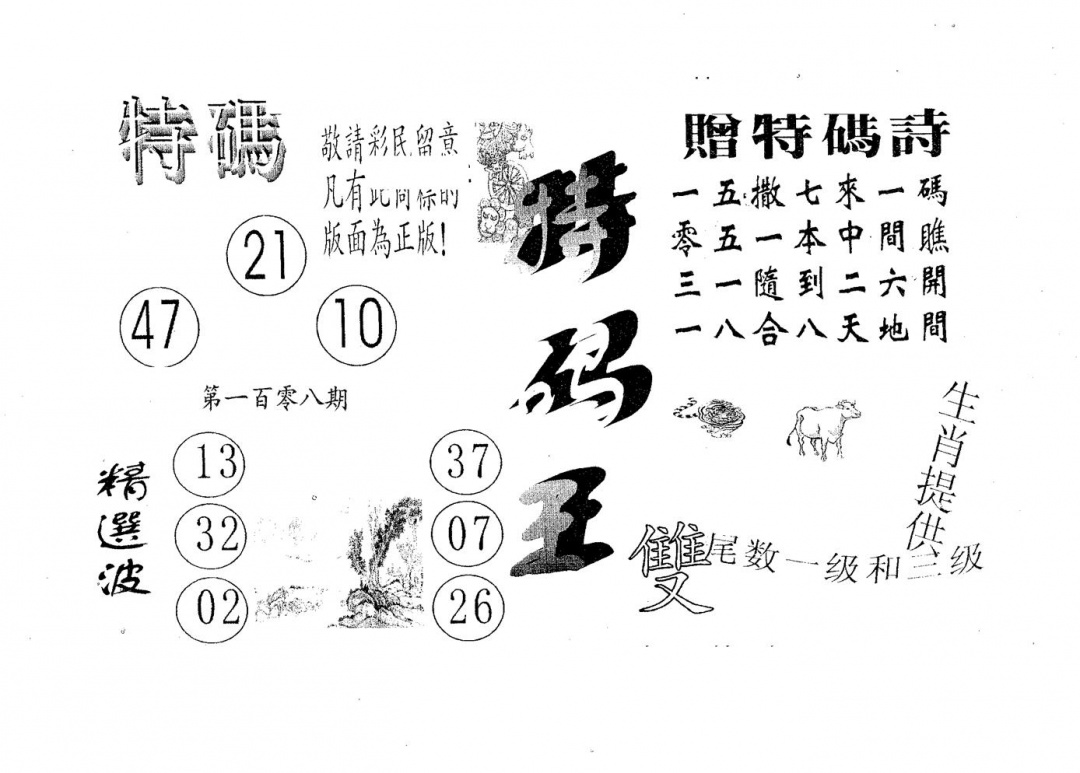 特码王B 第108期