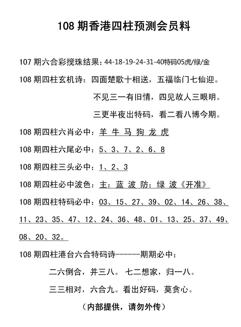 四柱预测(新图) 第108期
