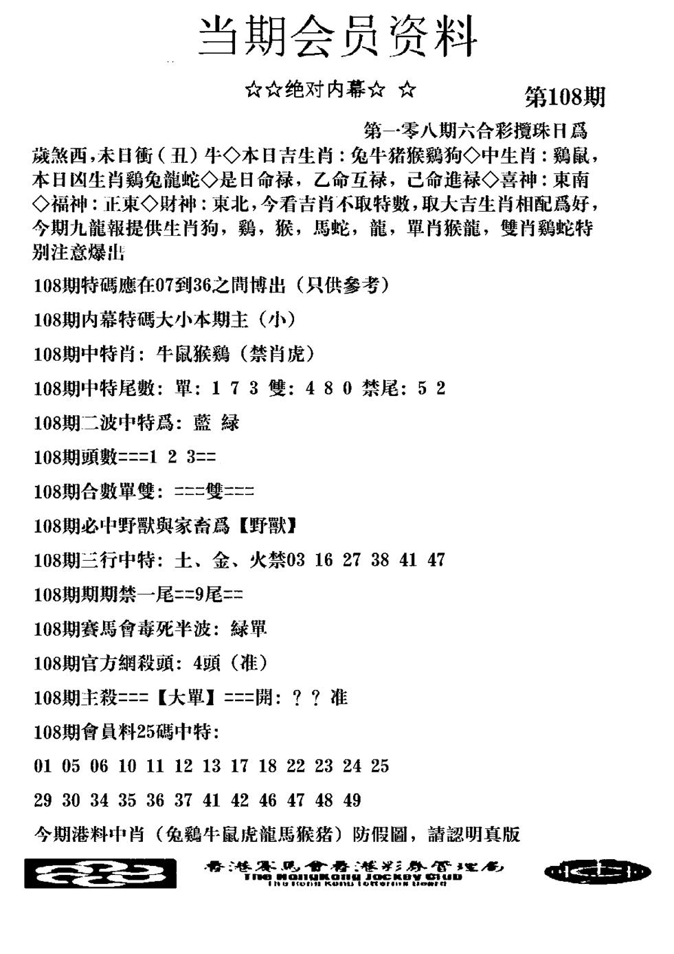 当期会员资料图(新料) 第108期