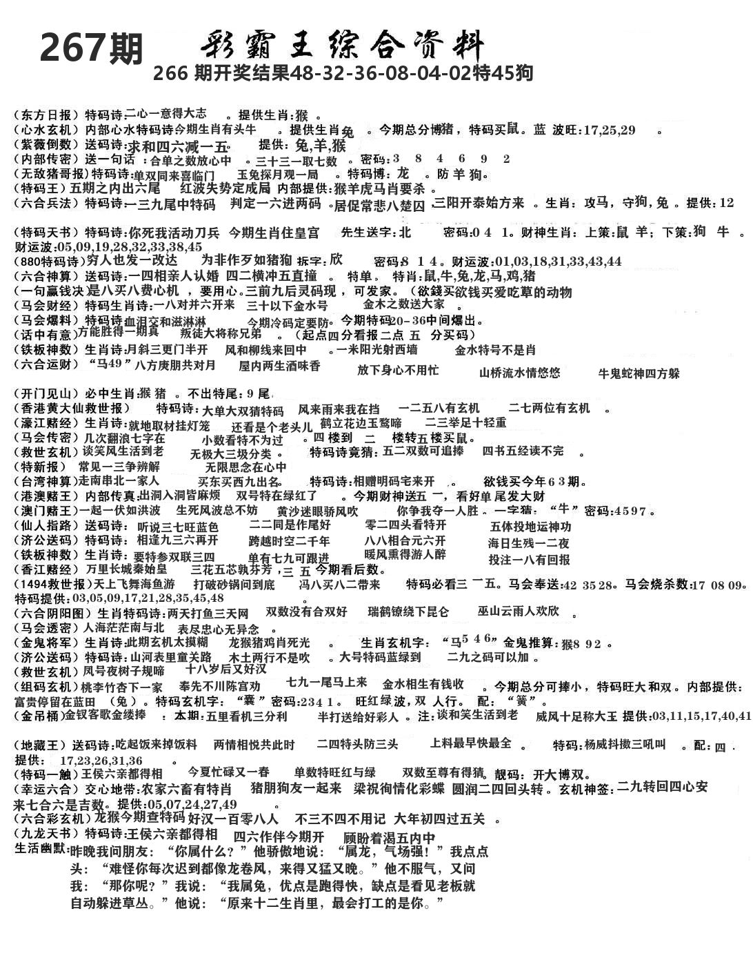 快乐八综合资料 第267期