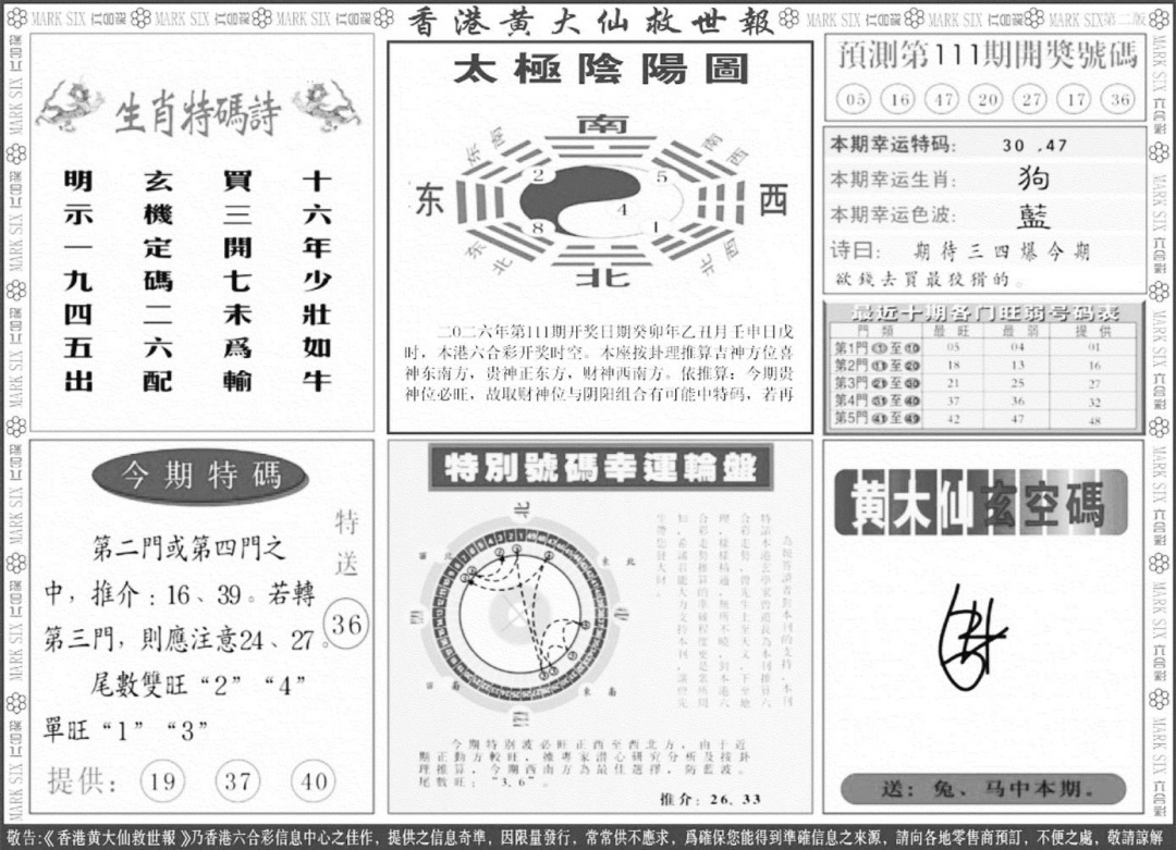 香港黄大仙B 第110期