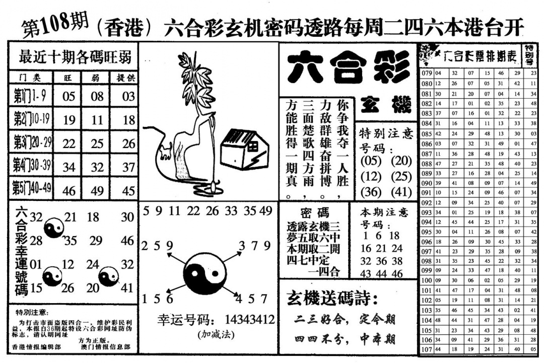 六合玄机 第108期